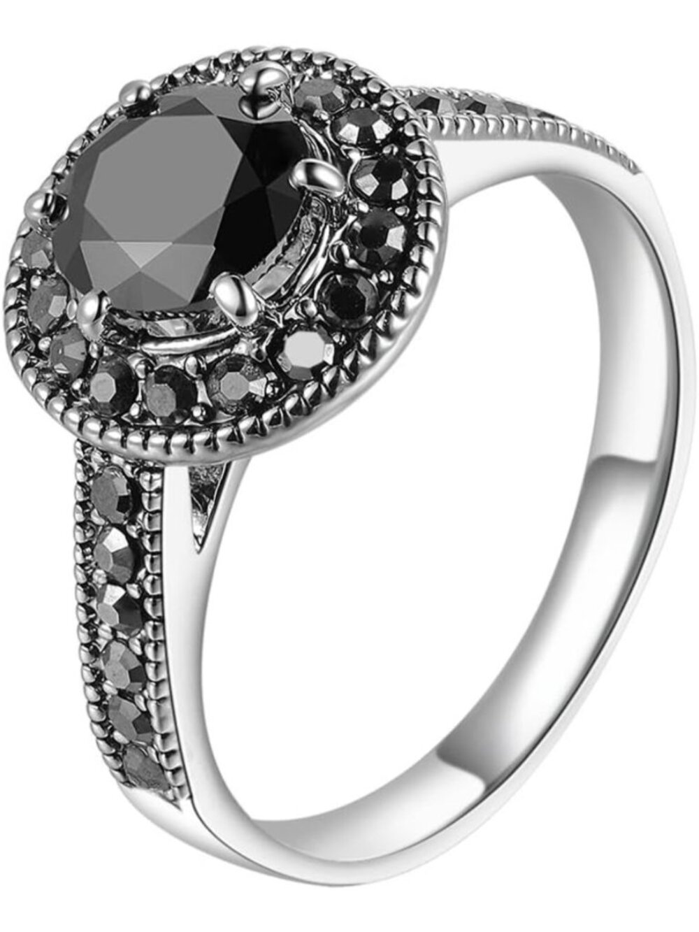 Vintage Wide Statement Ring | Classic Black Marcasite & Crystal Rows | Chunky